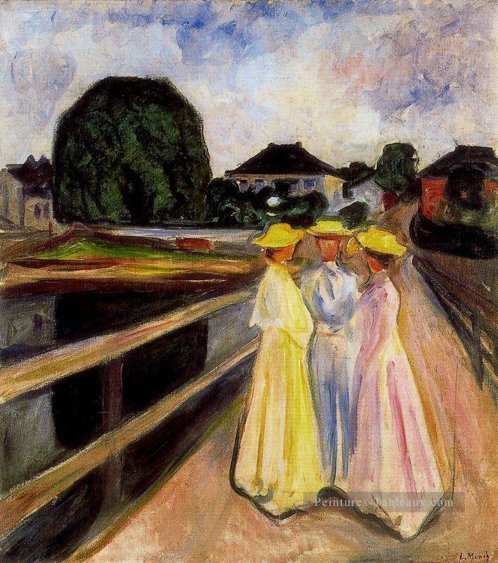 trois filles sur la jetée 1903 Edvard Munch Expressionism Peintures à l'huile